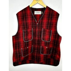 USA-Made Vintage L.L. Bean Wool Buffalo Plaid Vest Size Large